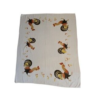 Vintage California Hand Prints Terry Tablecloth Roosters READ